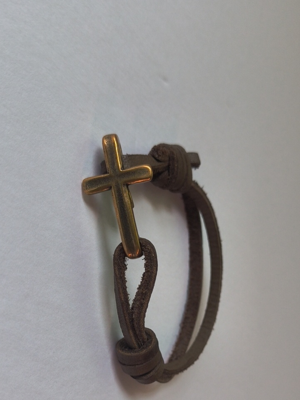 James Avery Bronze Cross Brown Leather Strap with Hook Loop Closure